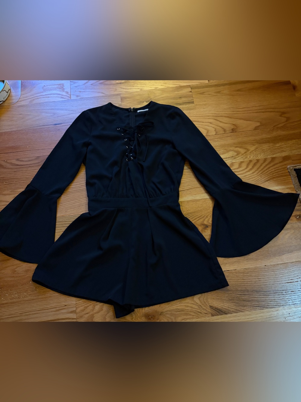 Very pretty Wildfox Black Lace-Up Bell Sleeve Romper